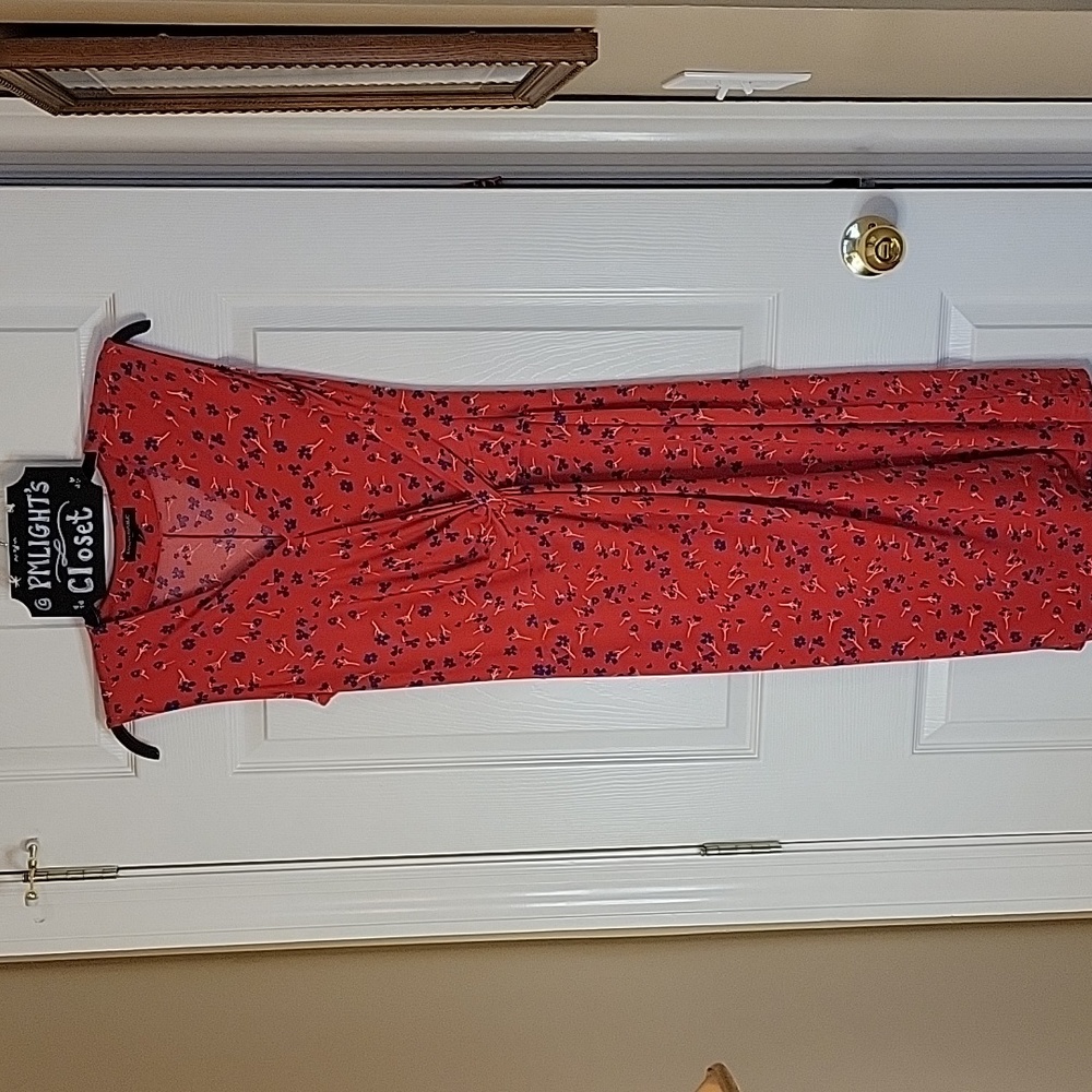 Banana Republic Dress Small Red Blue Ivory Flowers Sleeveless
